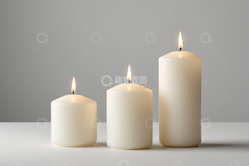高清大图下载【趣麦麦图】三根点燃的白色圆柱形蜡烛