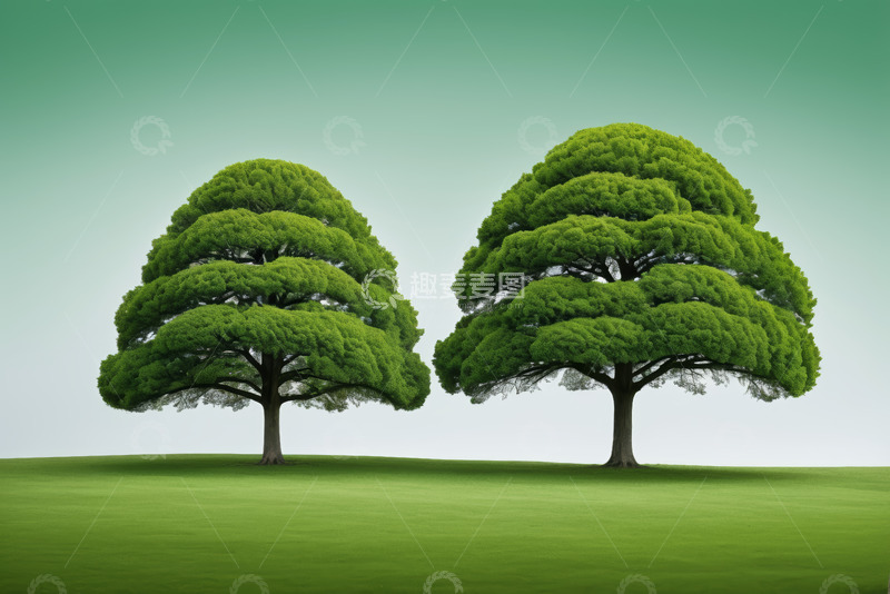高清大图下载【趣麦麦图】两棵绿色树木于草地背景