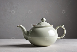 浅绿色陶瓷茶壶静物特写