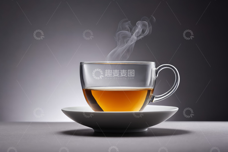 高清大图下载【趣麦麦图】透明玻璃杯中热气腾腾的茶