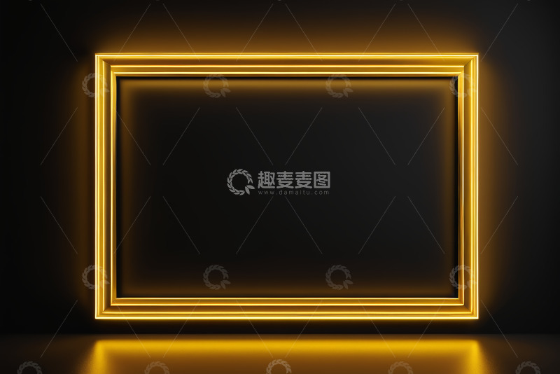 高清大图下载【趣麦麦图】黑色背景黄色发光相框
