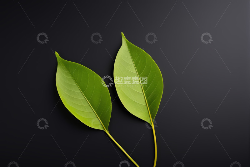 高清大图下载【趣麦麦图】深色背景上的两片绿色叶子