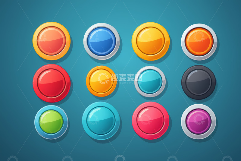 高清大图下载【趣麦麦图】多彩圆形按钮设计素材