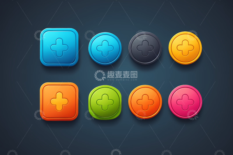 高清大图下载【趣麦麦图】多彩加号按钮设计素材