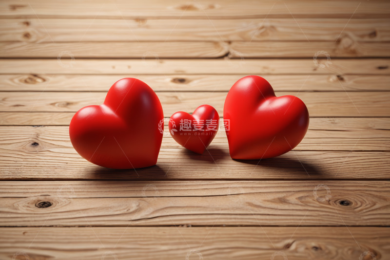 高清大图下载【趣麦麦图】木质背景上的红色爱心摆件