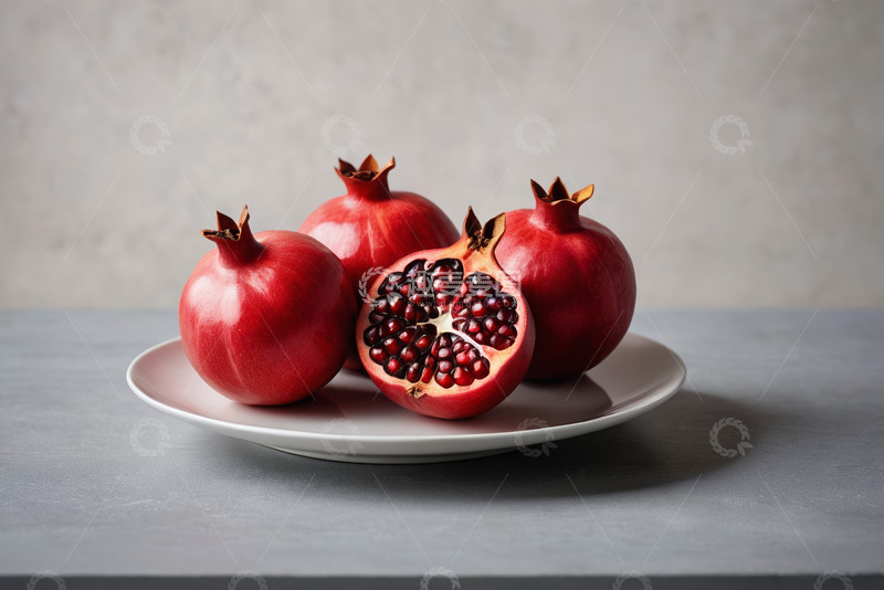 高清大图下载【趣麦麦图】盘子里的新鲜石榴