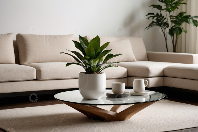 高清大图下载【趣麦麦图】室内简约风格沙发茶几绿植场景