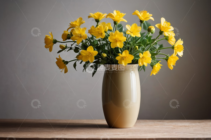 高清大图下载【趣麦麦图】花瓶中黄色花卉静物