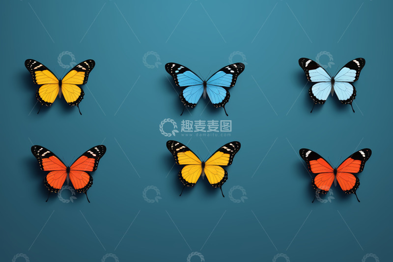 高清大图下载【趣麦麦图】多彩蝴蝶排列展示素材