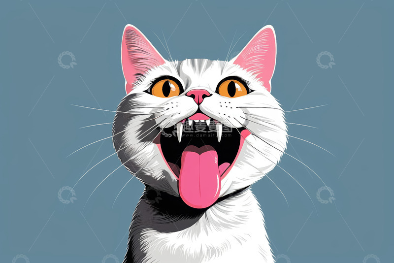 高清大图下载【趣麦麦图】张嘴露齿的卡通猫咪