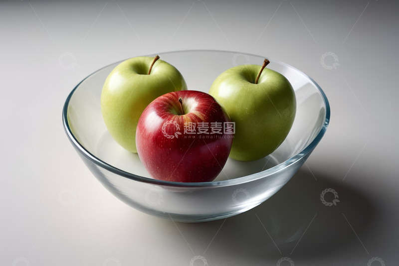 高清大图下载【趣麦麦图】玻璃碗中红绿苹果静物