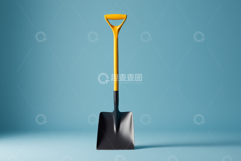 高清大图下载【趣麦麦图】蓝色背景下的黄色手柄铁锹