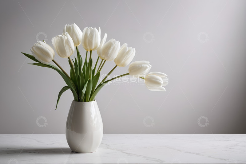 高清大图下载【趣麦麦图】白色花瓶中的白色郁金香