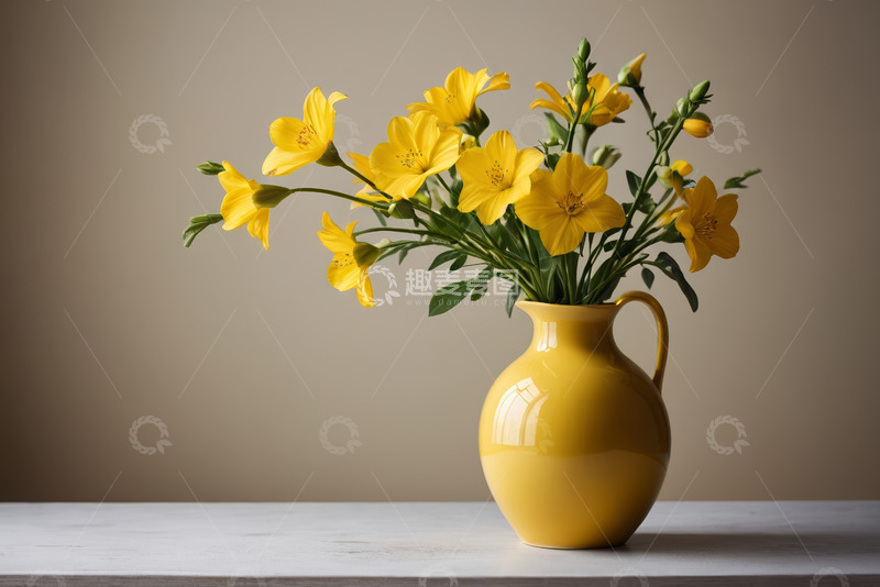 高清大图下载【趣麦麦图】黄色花瓶插黄色花卉静物