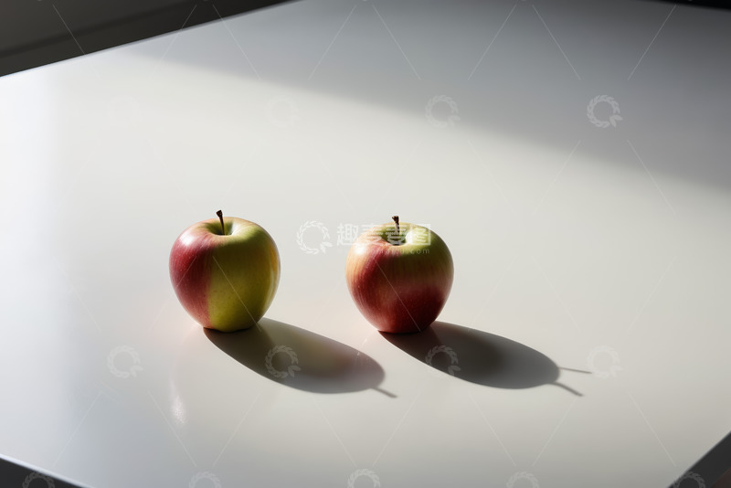 高清大图下载【趣麦麦图】桌面上摆放的两个新鲜苹果