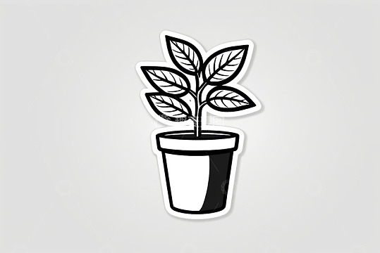 盆栽植物卡通贴纸素材