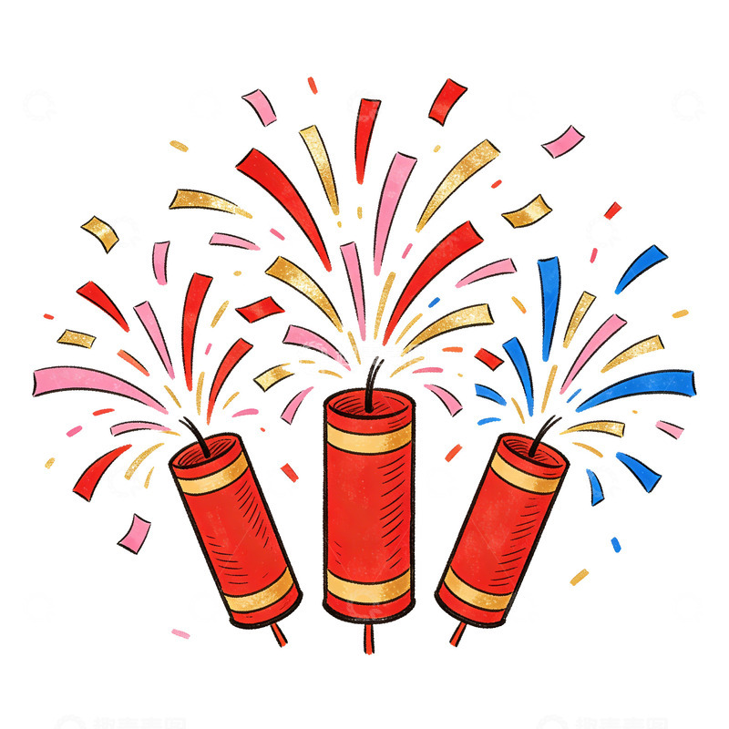 高清大图下载【趣麦麦图】过年鞭炮插画