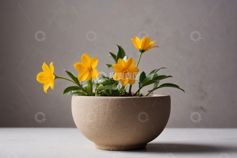 高清大图下载【趣麦麦图】花盆中绽放的黄色花朵