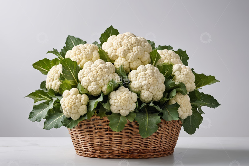 高清大图下载【趣麦麦图】装满花椰菜的藤编篮子