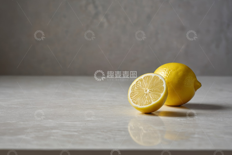 高清大图下载【趣麦麦图】台面上的完整柠檬与半片柠檬