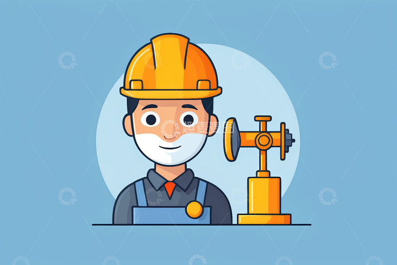 高清大图下载【趣麦麦图】戴安全帽工人与工业设备插画