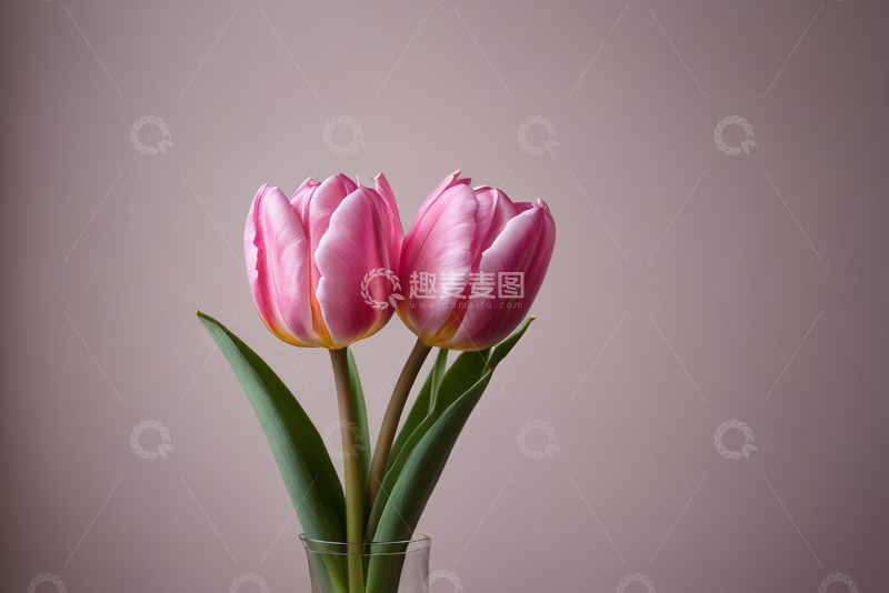 高清大图下载【趣麦麦图】玻璃花瓶中的粉色郁金香