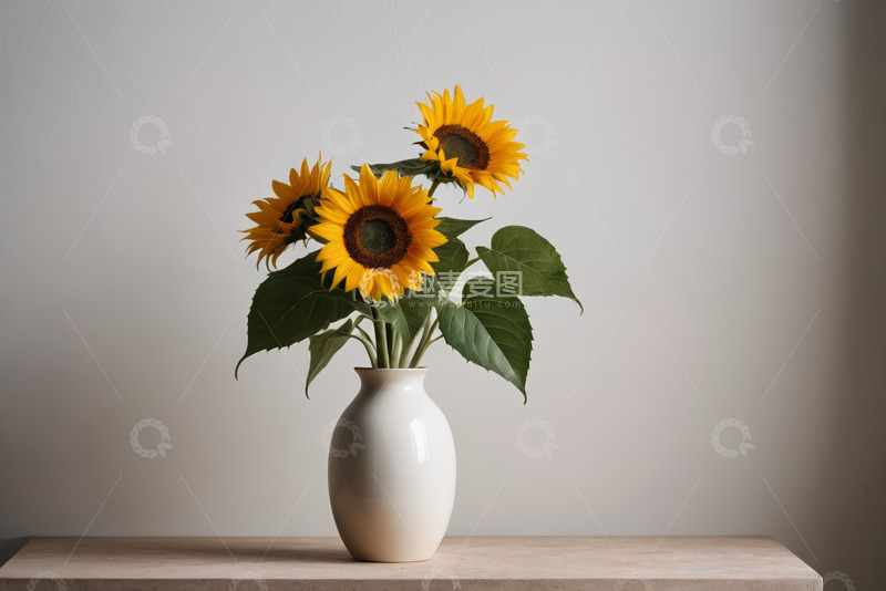 高清大图下载【趣麦麦图】白色花瓶中的向日葵静物