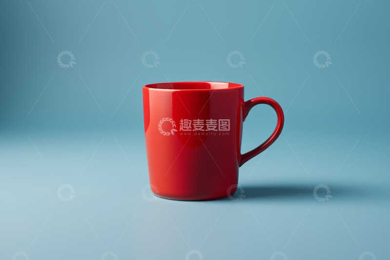 高清大图下载【趣麦麦图】红色杯子置于蓝色背景上