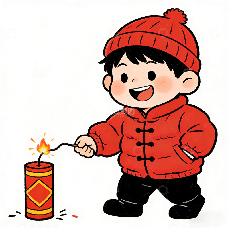 高清大图下载【趣麦麦图】小男孩放鞭炮