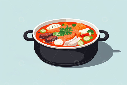 卡通风格锅中食材组合