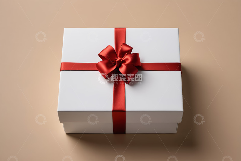 高清大图下载【趣麦麦图】白色礼物盒配红色丝带