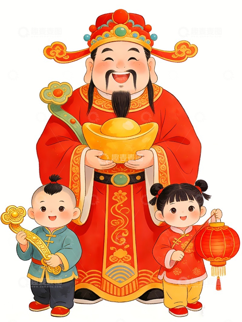 高清大图下载【趣麦麦图】财神爷拜年送福