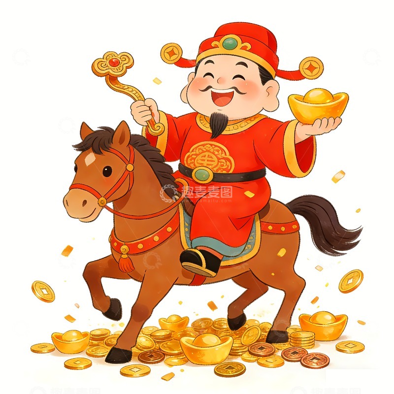 高清大图下载【趣麦麦图】一位骑着马的财神爷