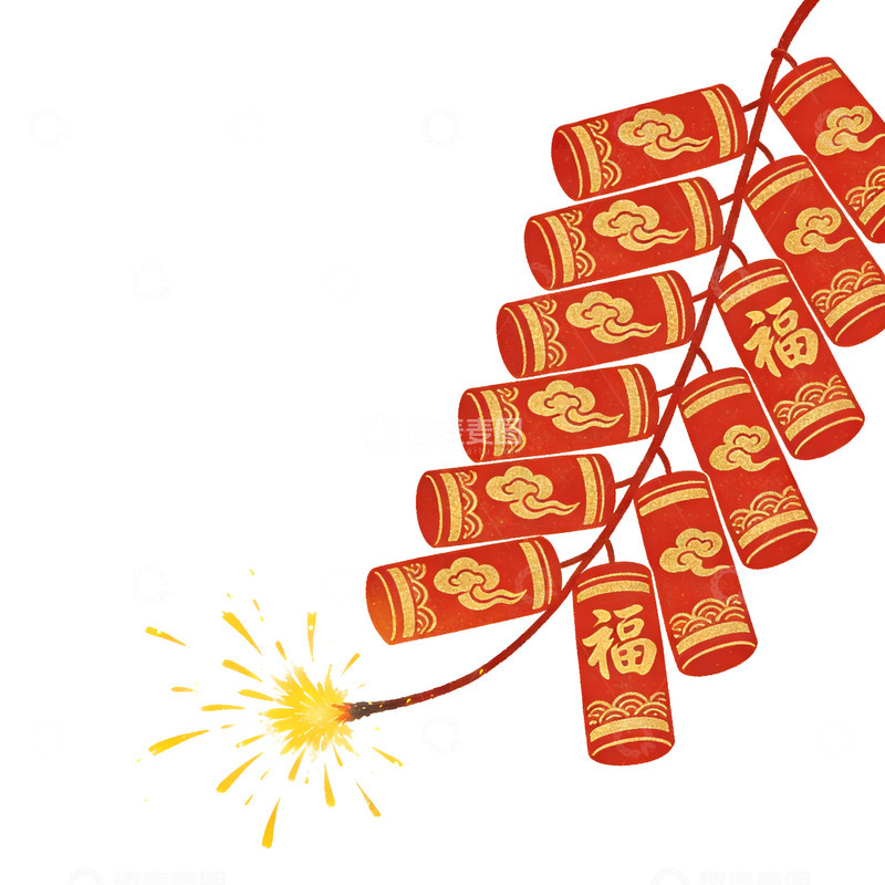 高清大图下载【趣麦麦图】过年放鞭炮画