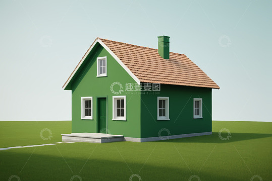 绿色小屋与红瓦屋顶