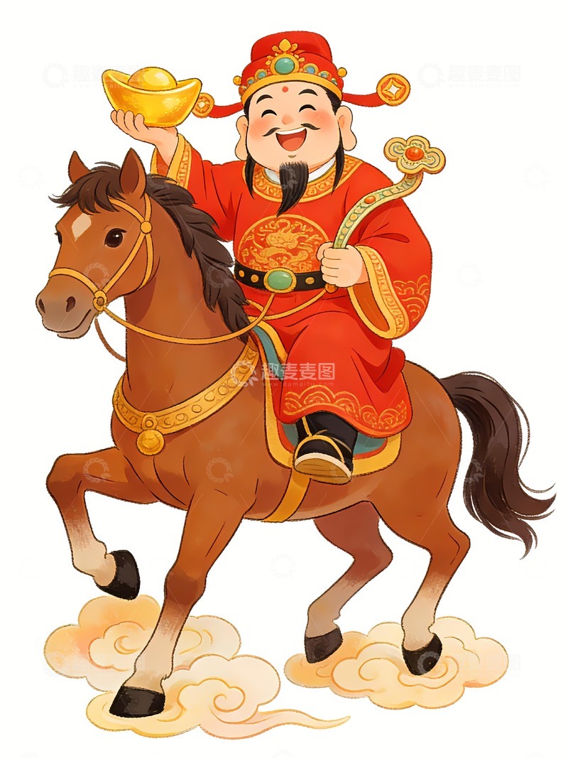 高清大图下载【趣麦麦图】财神爷骑马图