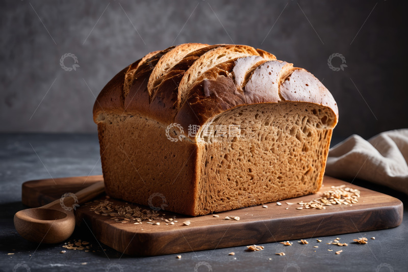 高清大图下载【趣麦麦图】木板上的新鲜全麦面包