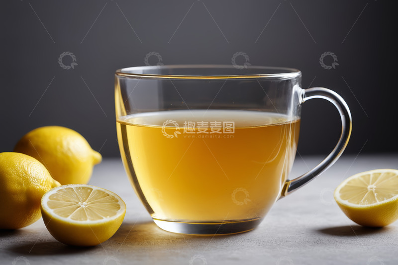 高清大图下载【趣麦麦图】-玻璃杯装柠檬茶与柠檬素材