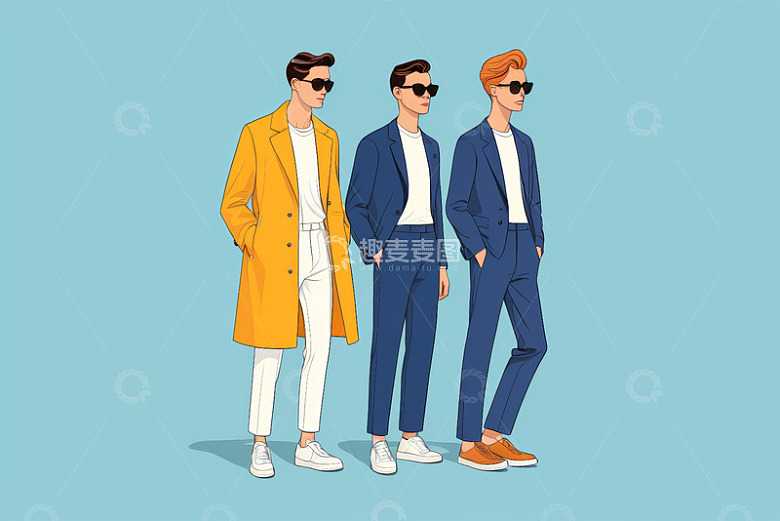 时尚男士三人站姿插图