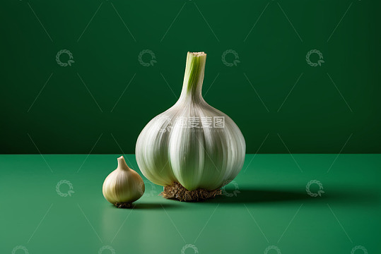 绿色背景下大小两颗大蒜