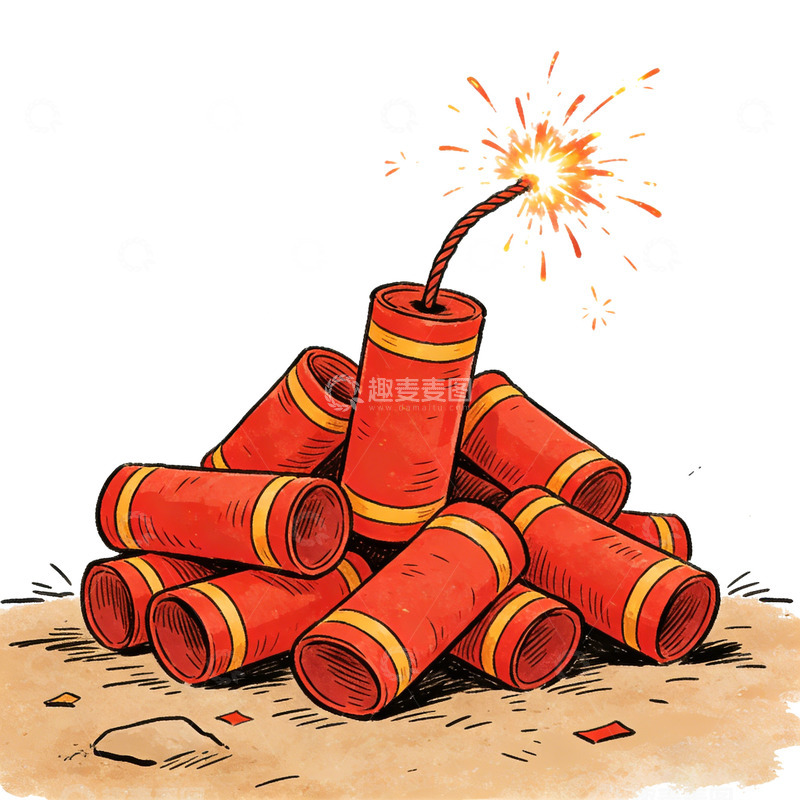高清大图下载【趣麦麦图】一堆鞭炮插画