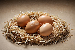 鸟巢中放置的多枚鸡蛋
