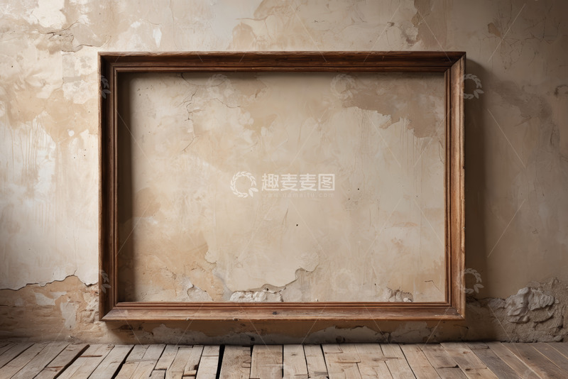 高清大图下载【趣麦麦图】老旧墙面的木质相框