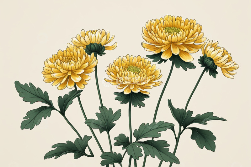 高清大图下载【趣麦麦图】黄色菊花插画