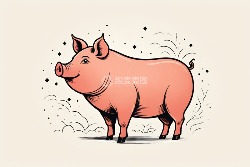 高清大图下载【趣麦麦图】-卡通风格站立的猪插画素材