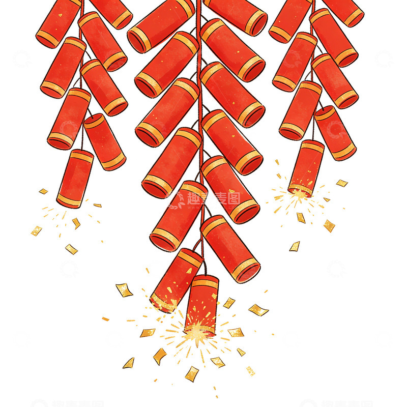 高清大图下载【趣麦麦图】一串鞭炮手绘