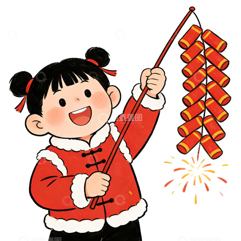 高清大图下载【趣麦麦图】小女孩拿鞭炮