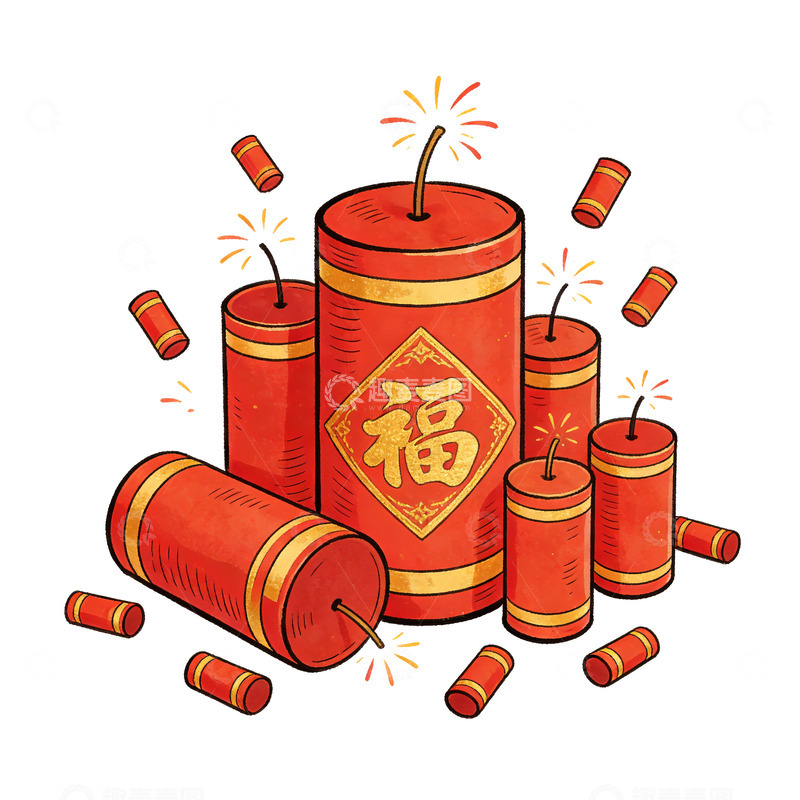 高清大图下载【趣麦麦图】春节过年放炮