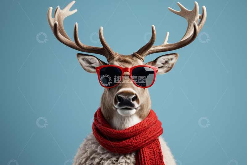 高清大图下载【趣麦麦图】戴墨镜围巾的时尚驯鹿形象