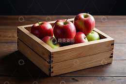 木盒中摆放的新鲜红苹果